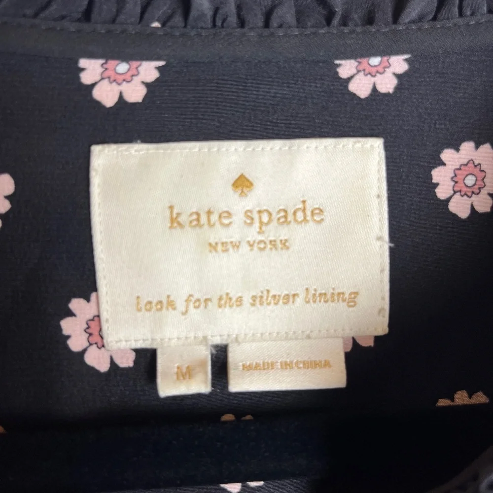 Kate Spade New York Ditzy Silk Shift Dress M Black Daisy Fall Preppy Old Money